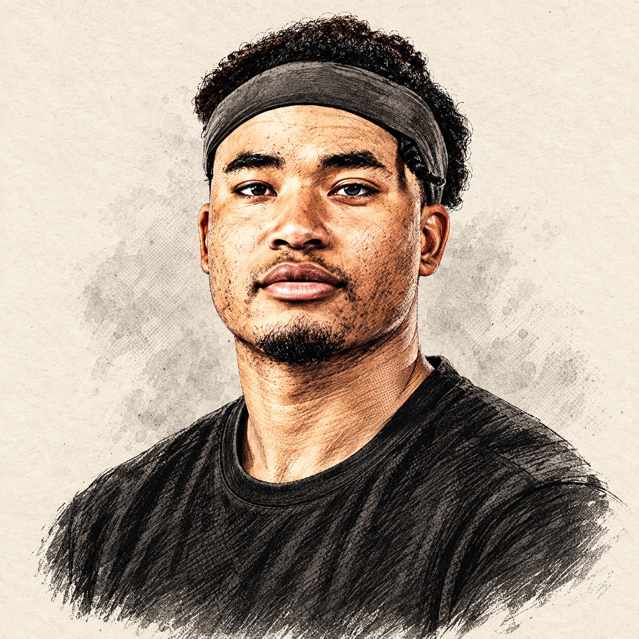 Yapay zekâ ile üretilmiş temsili illüstrasyon. Devon Dotson — resmî kimlik referansından çizilmiş, armasız siyah üstlü özgün Kara Mürekkep portresi.